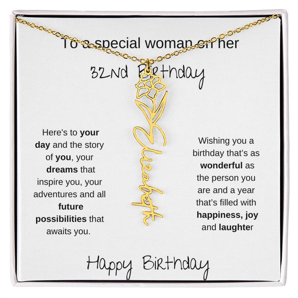 A Special Woman 32nd Birthday | Flower Name Necklace