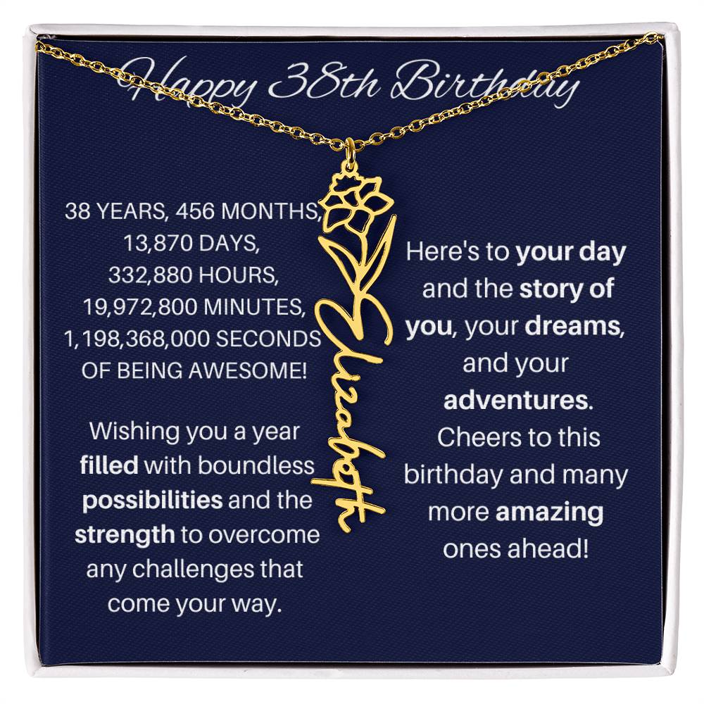 38th Birthday Birth Flower Necklace