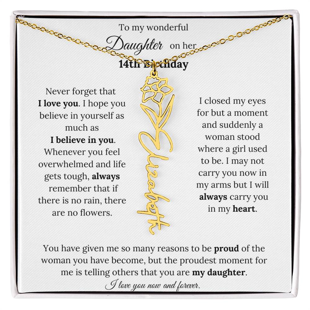 Custom Birth Flower Name Necklace To My Daughter On Her 14th Birthday