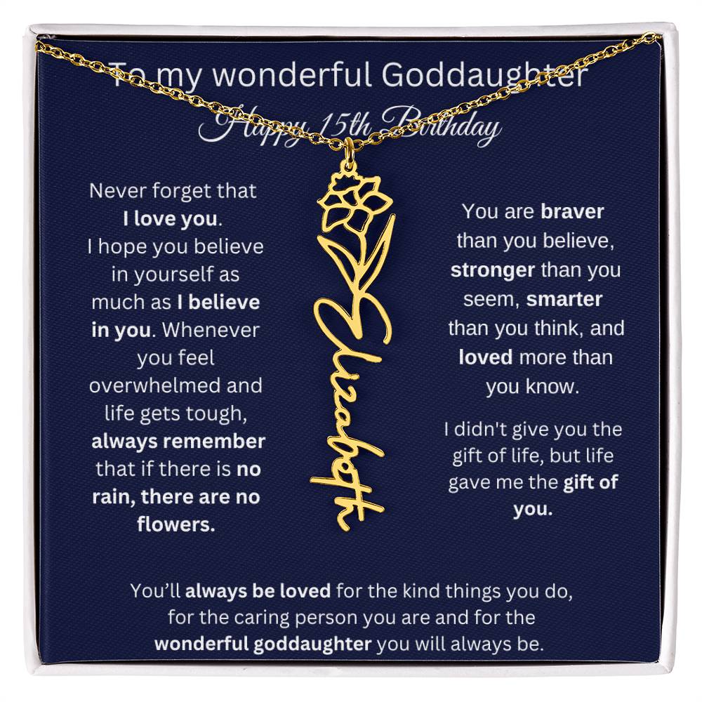 Goddaughter 15th Birthday Gift | Flower Name Necklace