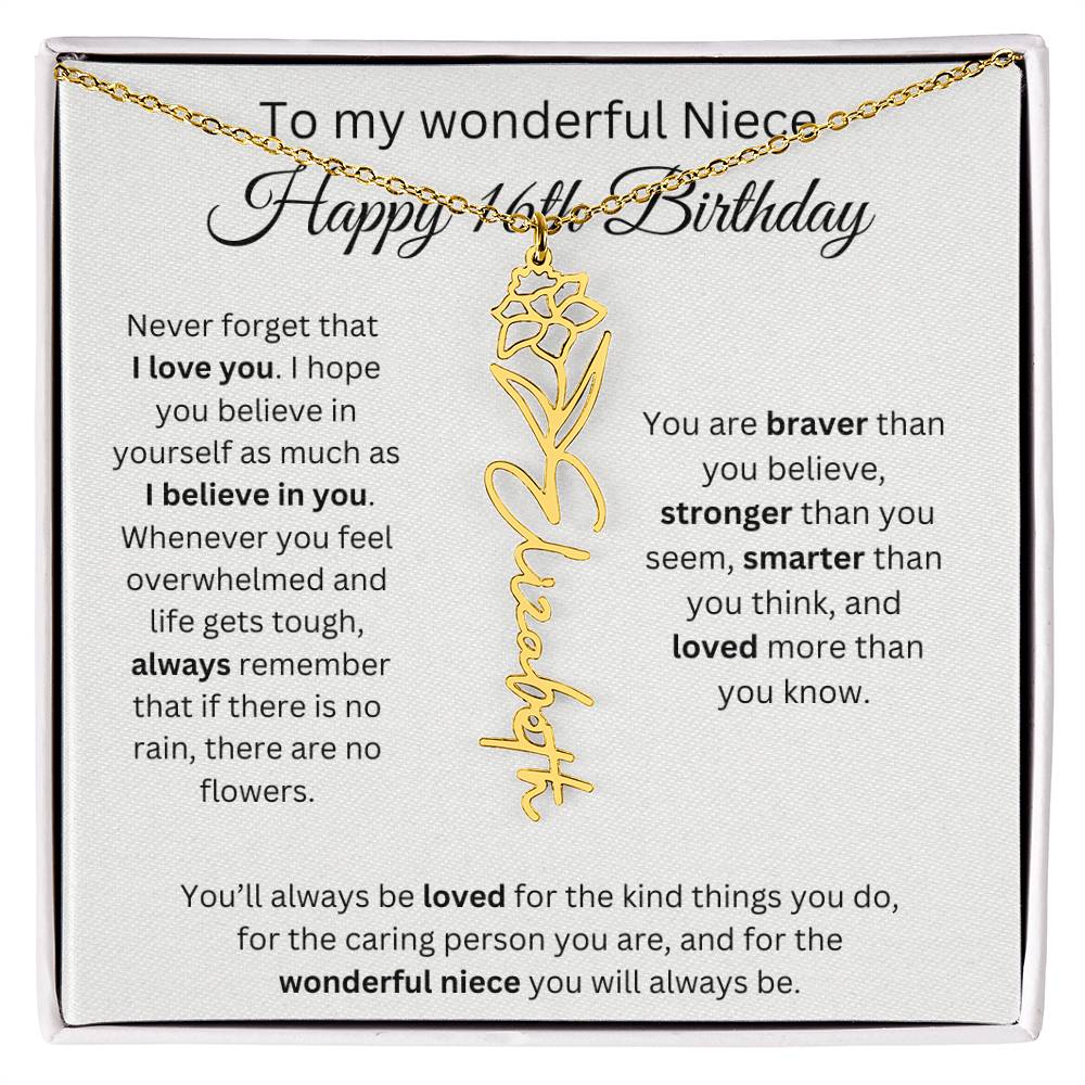 To My Wonderful Niece Happy 16th Birthday - Flower Name Necklace