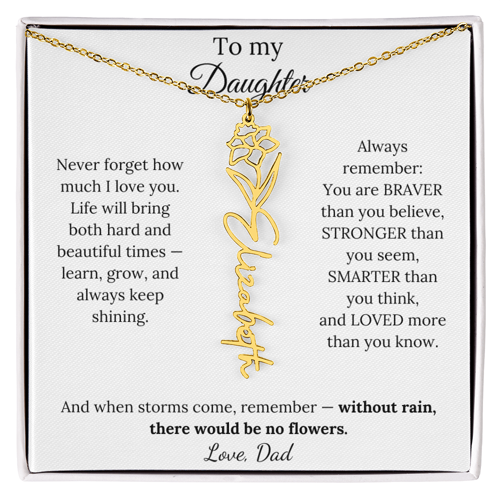 Personalized Jewelry Gift To My Daughter Birth Flower Name Necklace From Dad