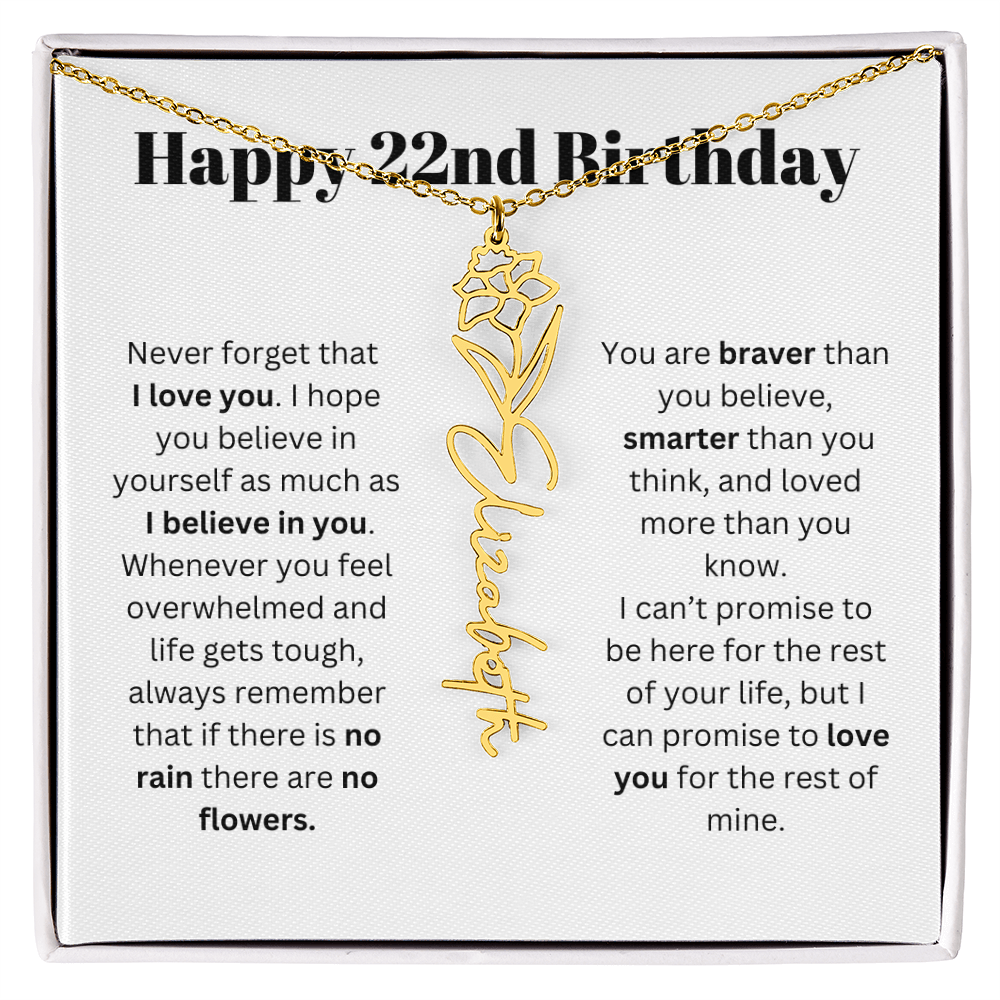 22nd Personalized Birthday Gift for Her - Flower Name Necklace
