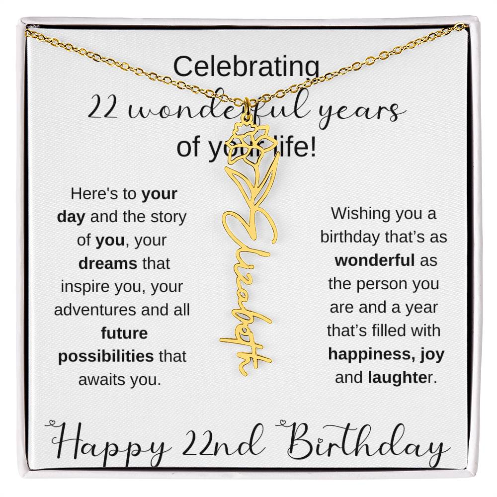 Happy 22nd Birthday | Flower Name Necklace