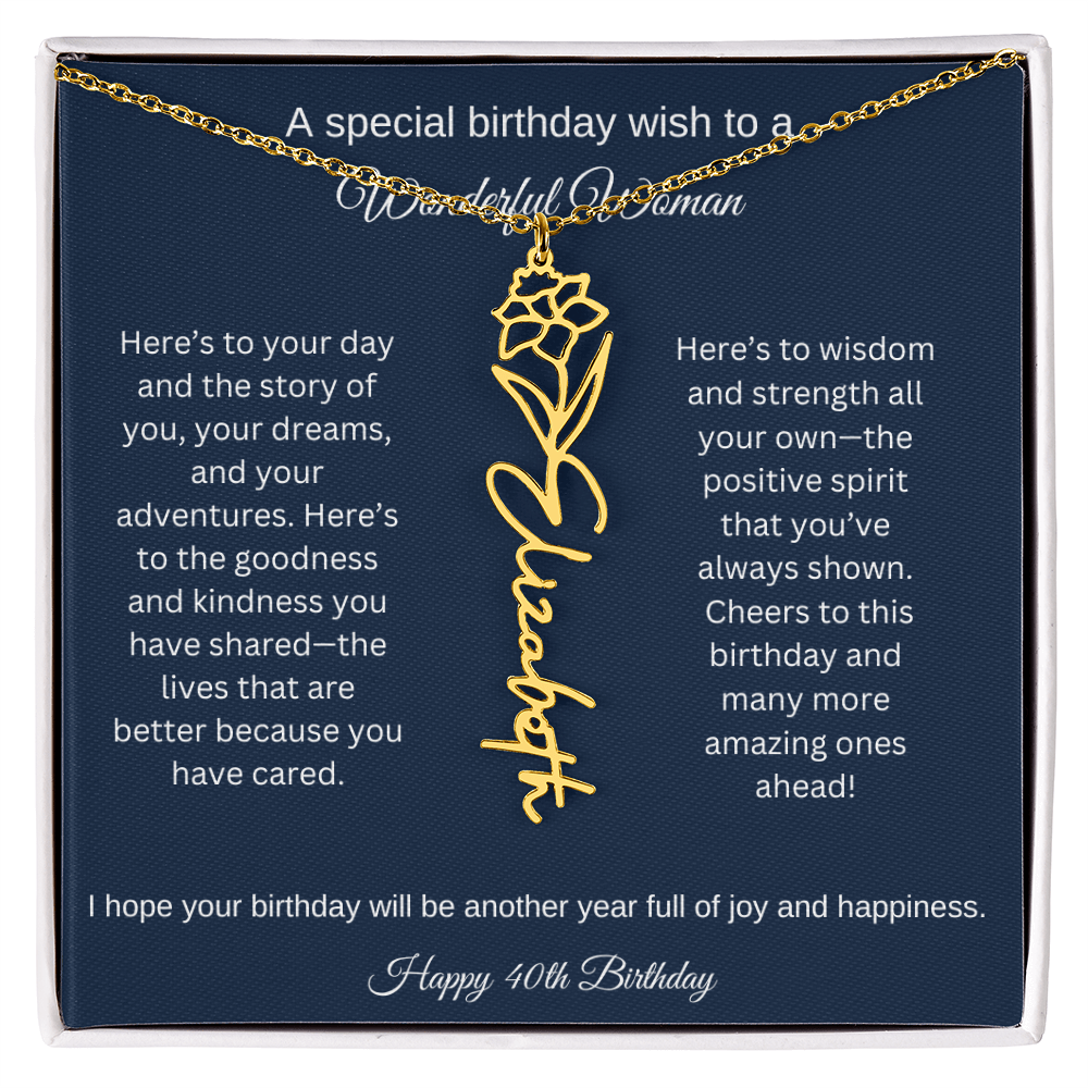 40th Birthday Gift Idea - Flower Name Necklace