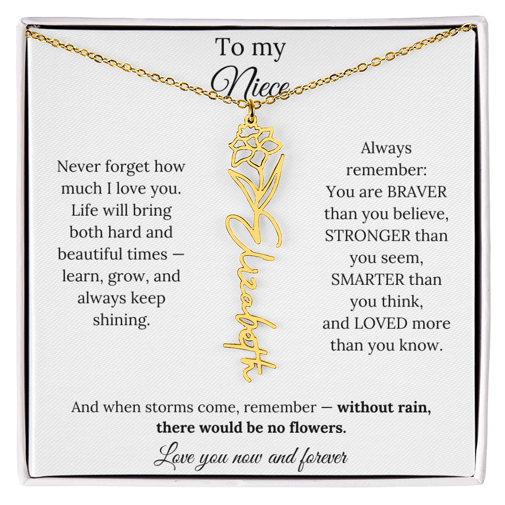 To My Niece Birth Flower Name Necklace From Aunt