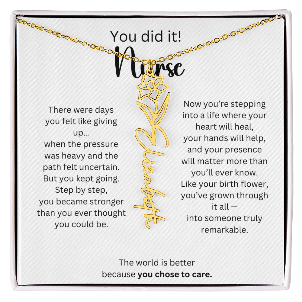 Meaningful Nurse Graduation Gift - Birth Flower Name Necklace