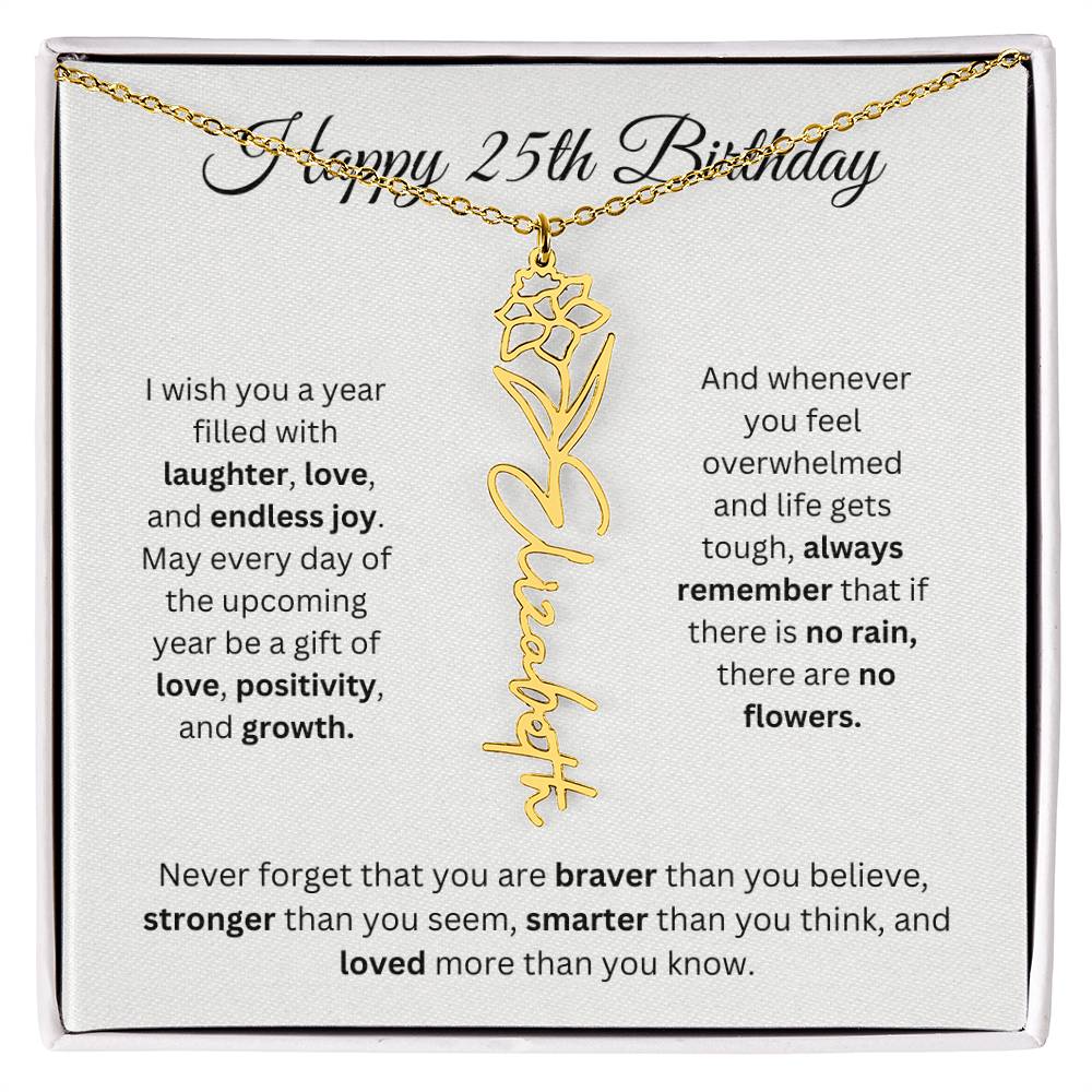 Happy 25th Birthday - Flower Name Necklace