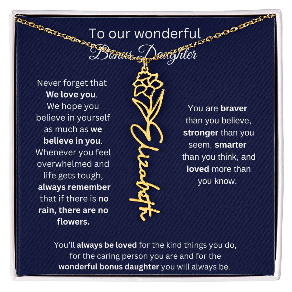 To Our Wonderful Bonus Daughter Personalized Birth Month Flower Necklace 1