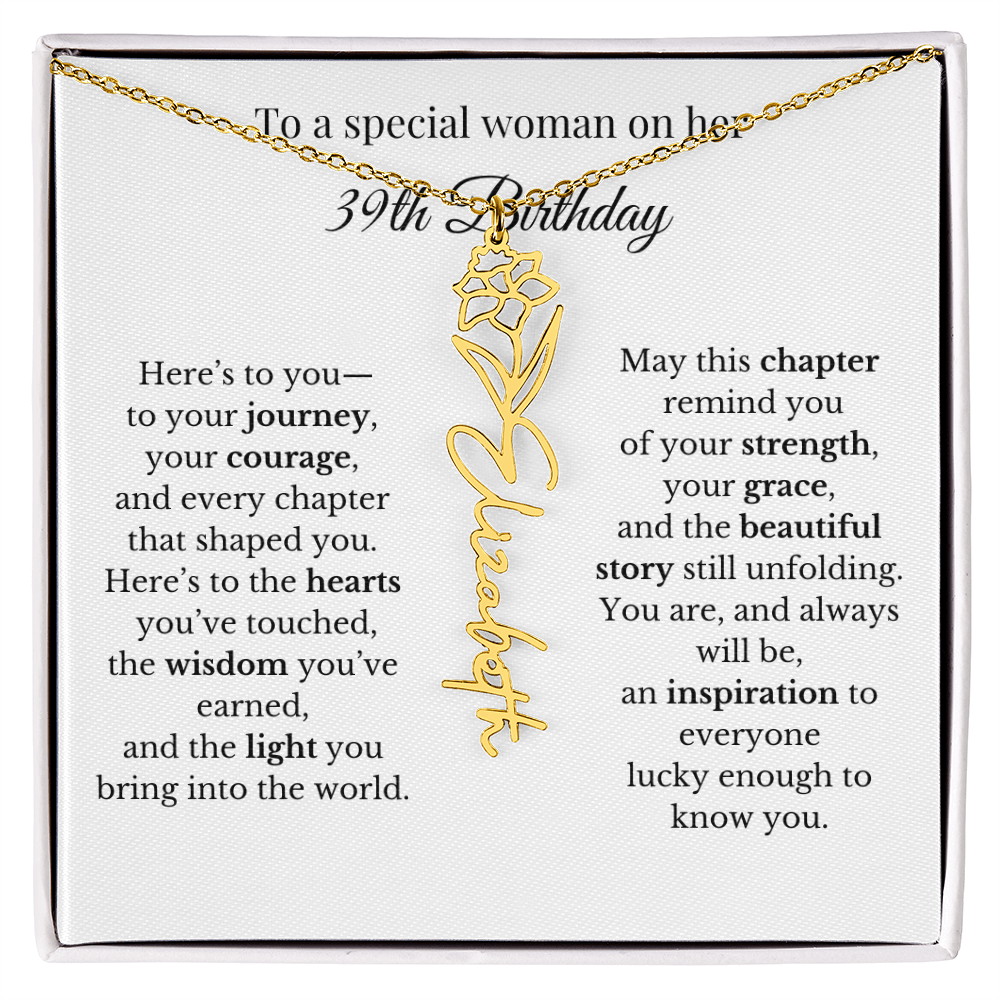 39th Birthday Gift for Her Birth Flower Name Necklace