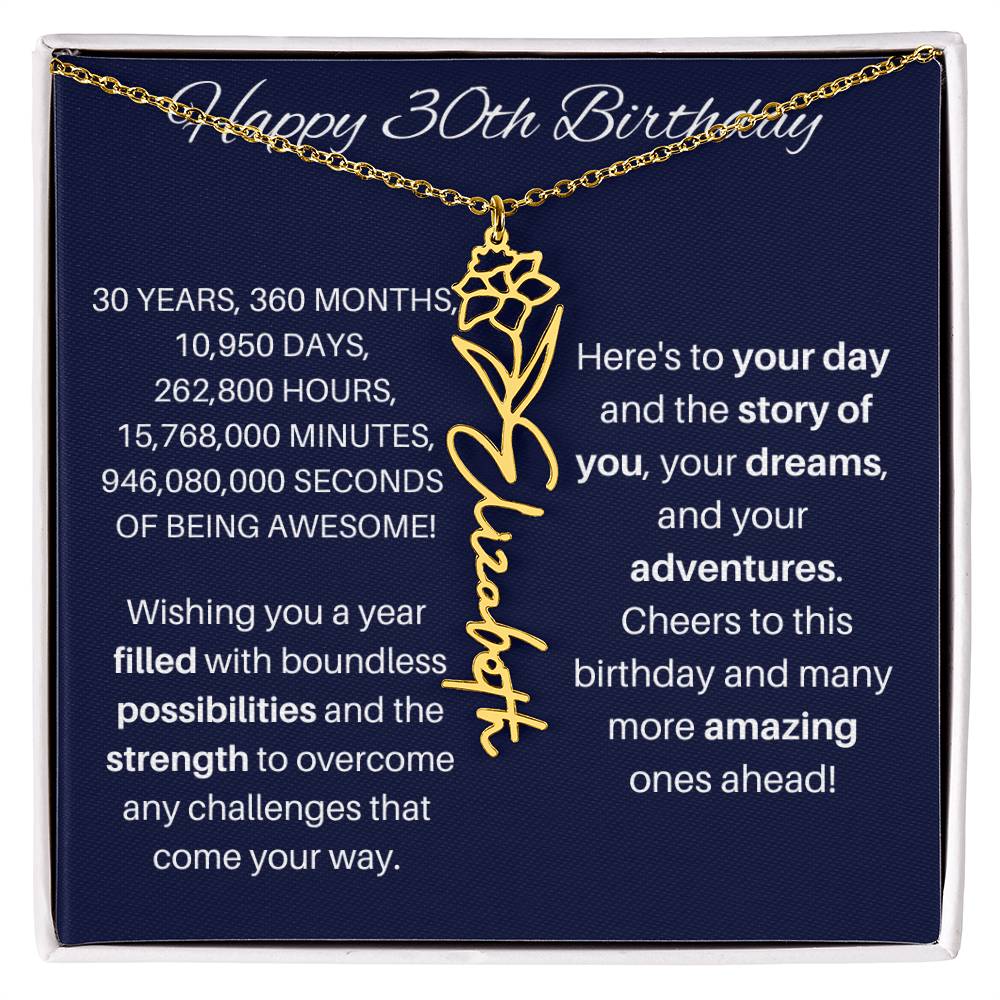 30th Birthday Birth Flower Necklace