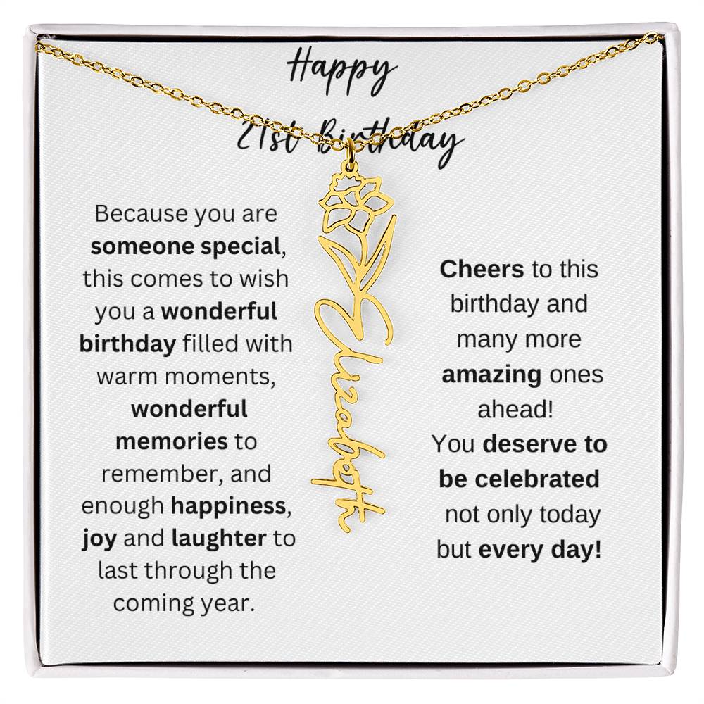 Happy 21st Birthday - Flower Name Necklace