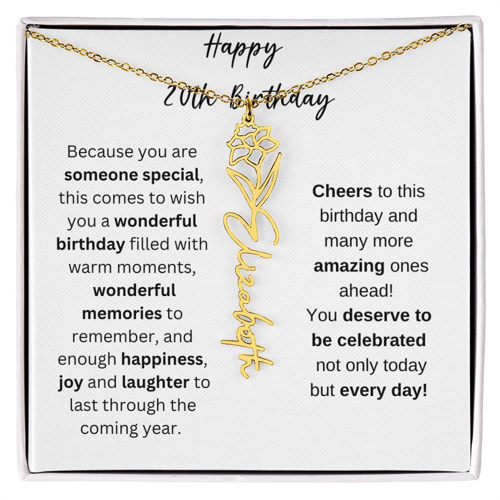 Happy 20th Birthday - Flower Name Necklace