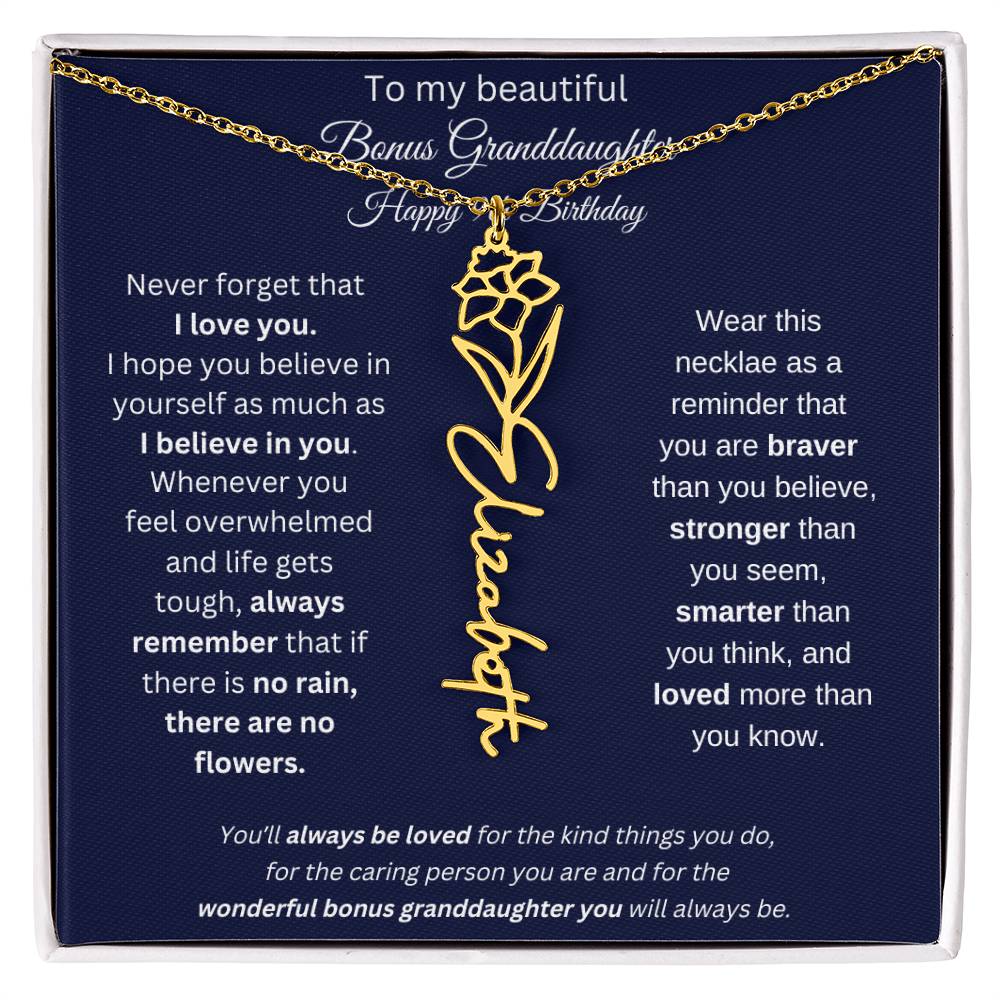 9th Birthday Bonus Granddaughter Gift | Personalized Flower Name Necklace