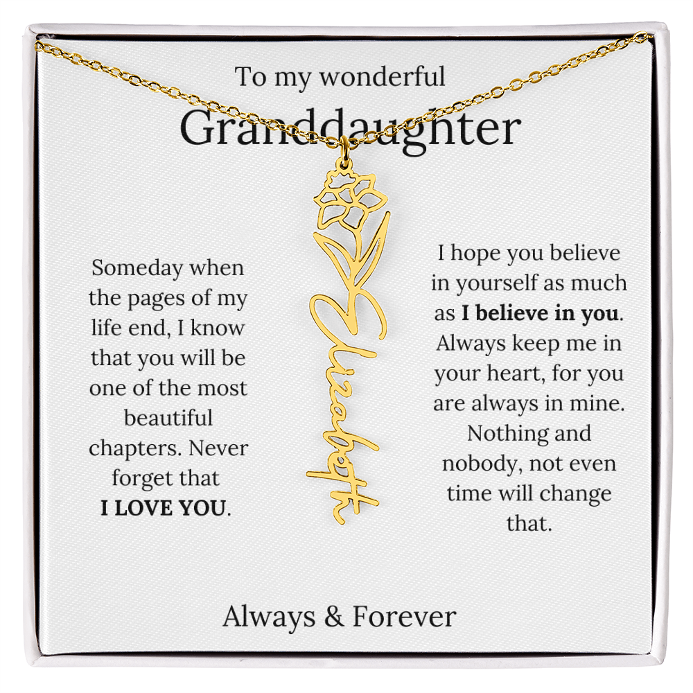 Granddaughter Personalized Keepsake Birth Flower Name Necklace