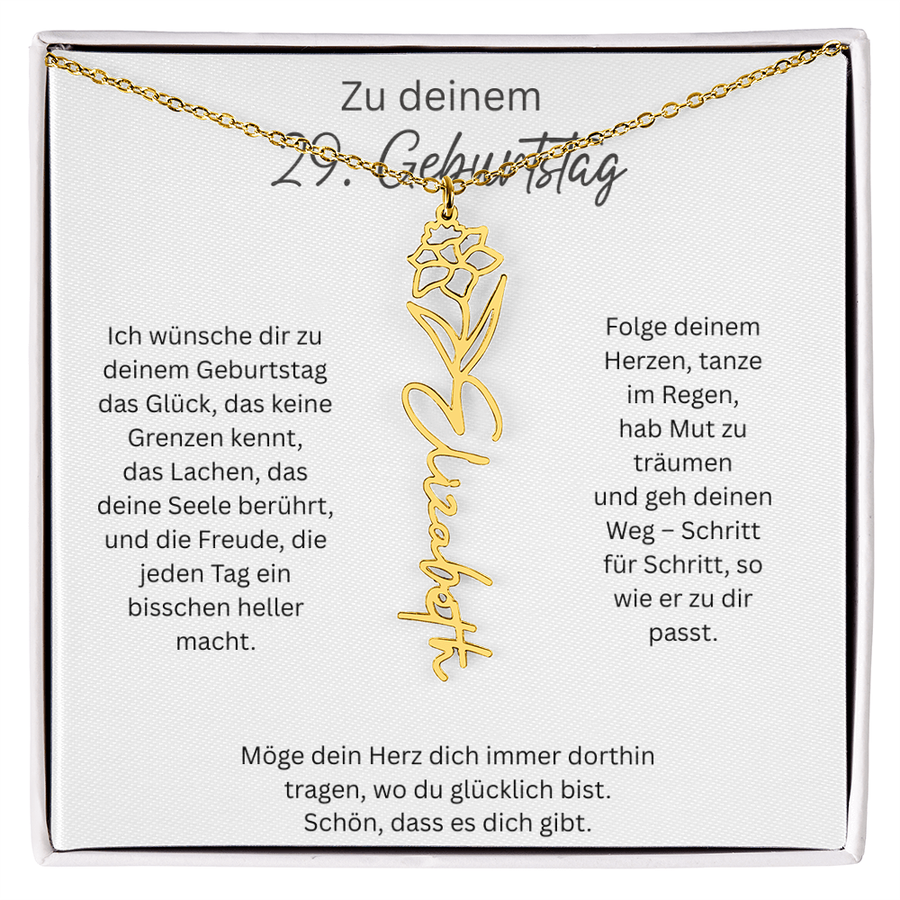 Geburtsblumen Namenskette zum 29 Geburtstag personalisiert Name Kette Gravur Geschenk