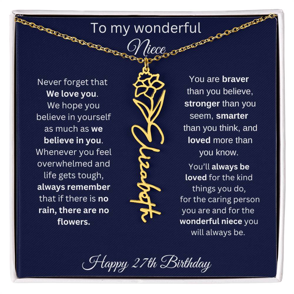 27th Birthday Gift For Niece - Personalized Birthmonth Flower Name Necklace
