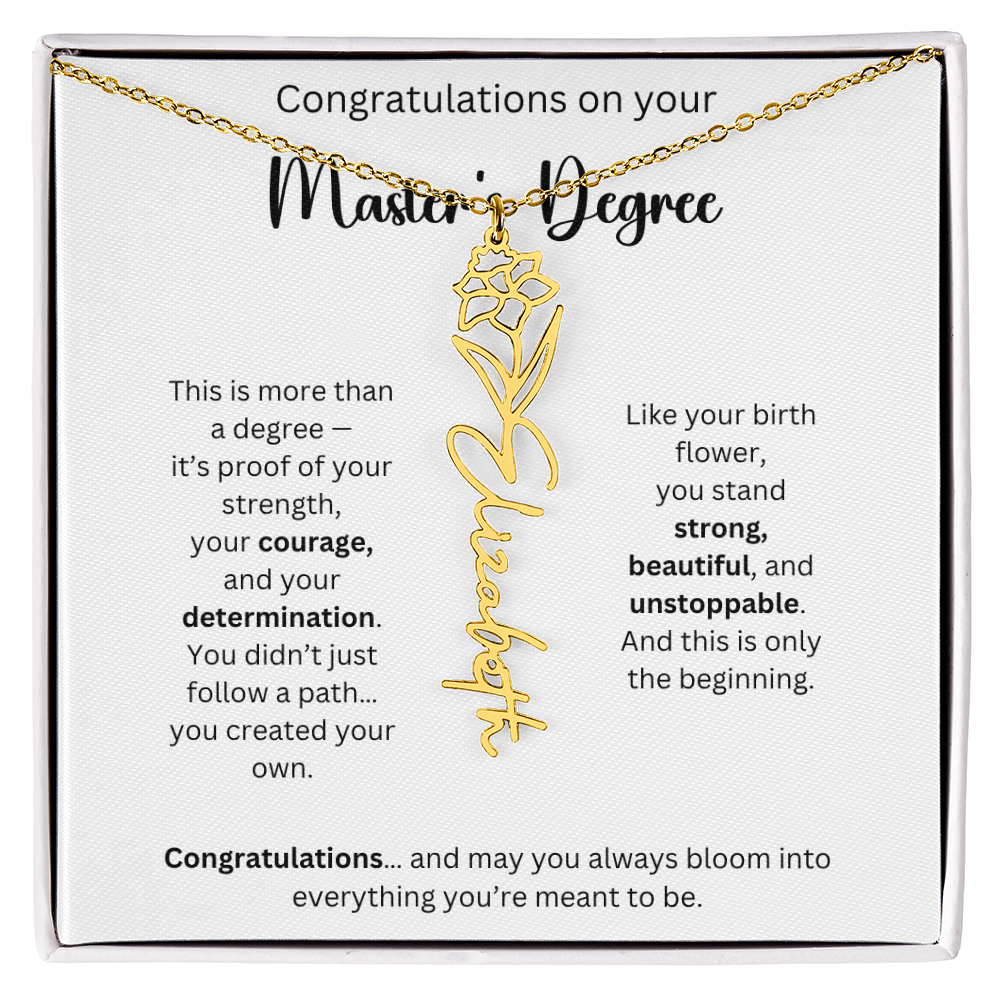 Masters Degree Graduation Gift - Personalized Birth Flower Name Necklace
