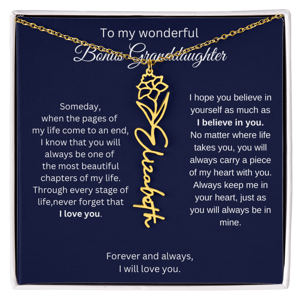 To My Bonus Granddaughter Jewelry Gift - Birth Flower Name Necklace