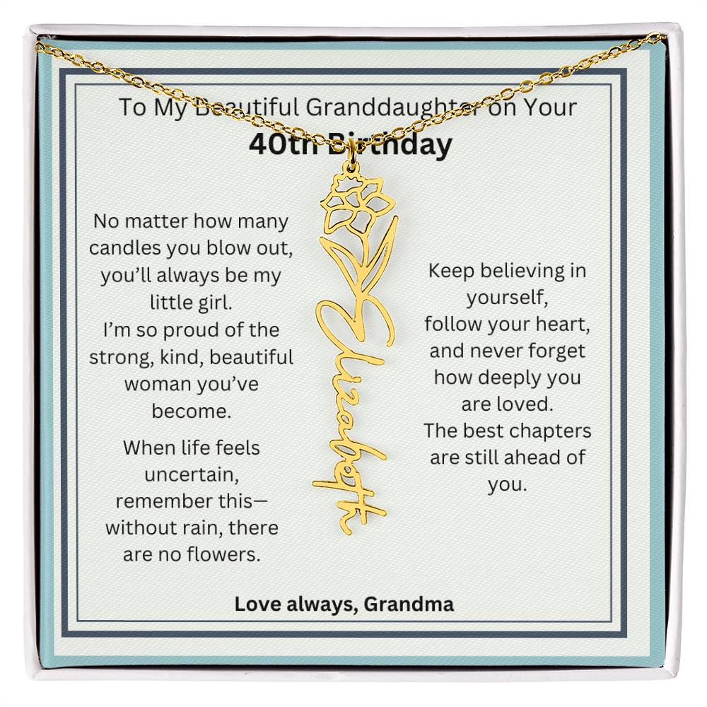 40th Birthday Gift for Granddaughter - Birth Flower Name Necklace