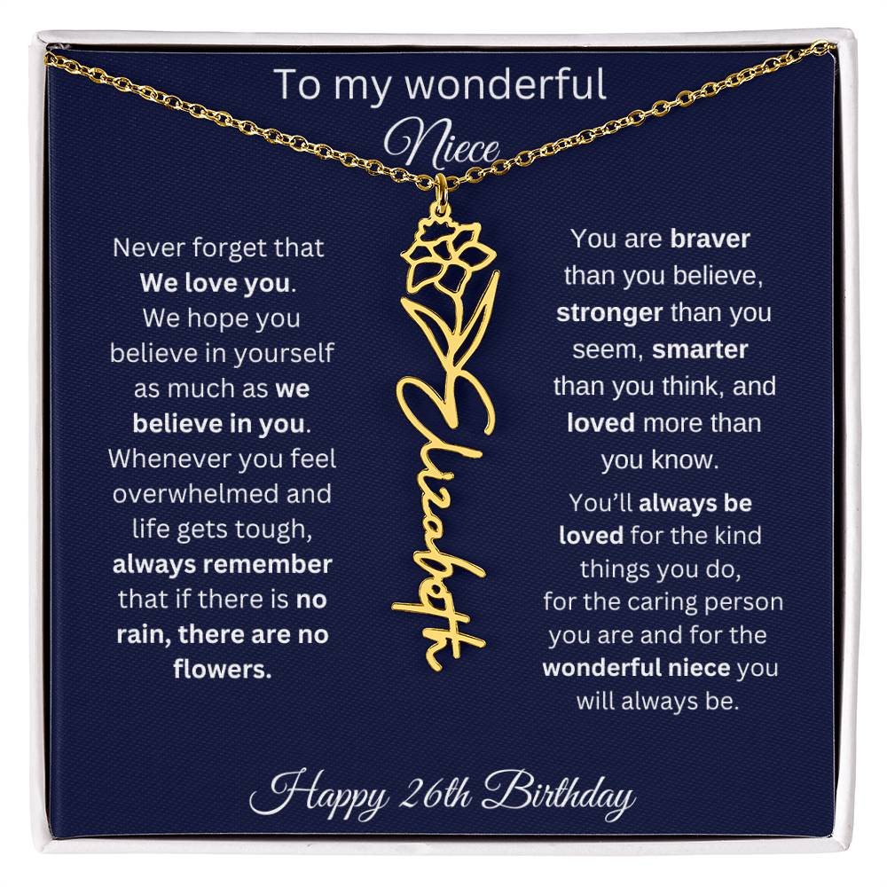 26th Birthday Gift For Niece - Personalized Birthmonth Flower Name Necklace