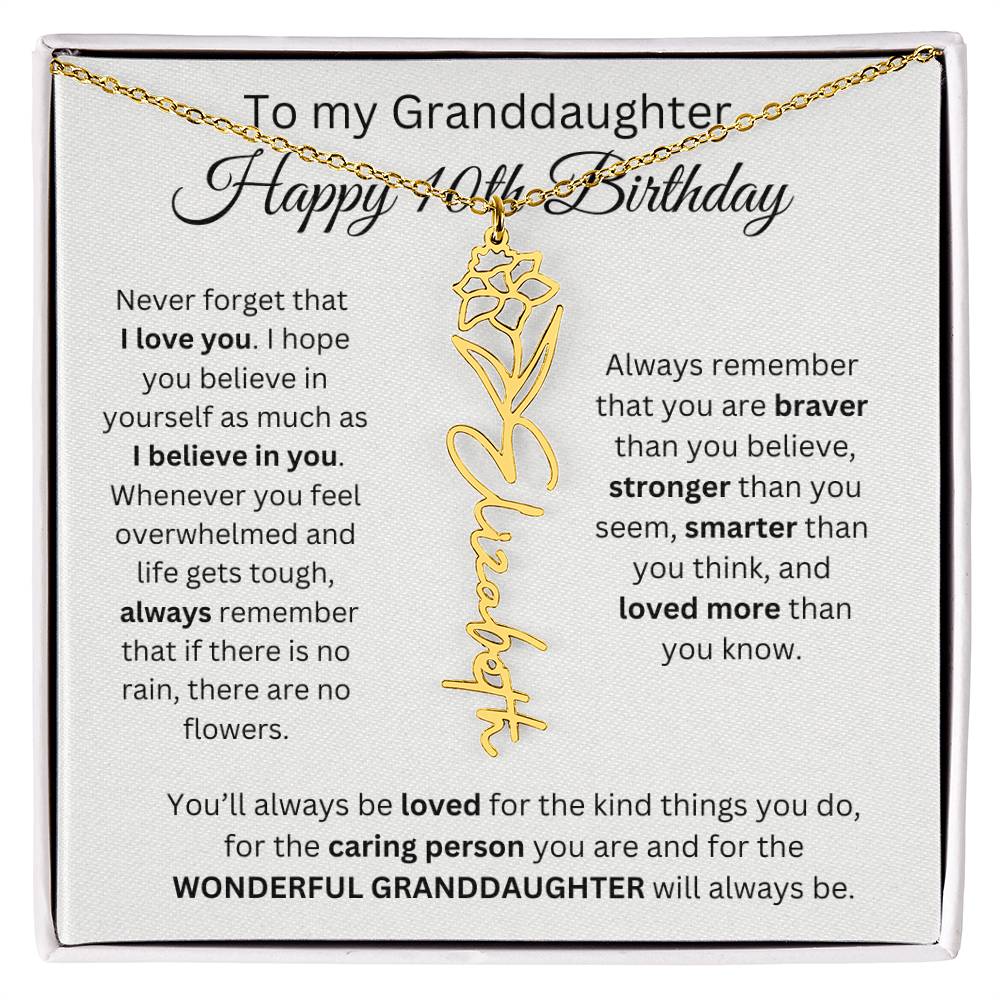 To My Granddaughter | Happy 10th Birthday | Flower Name Necklace