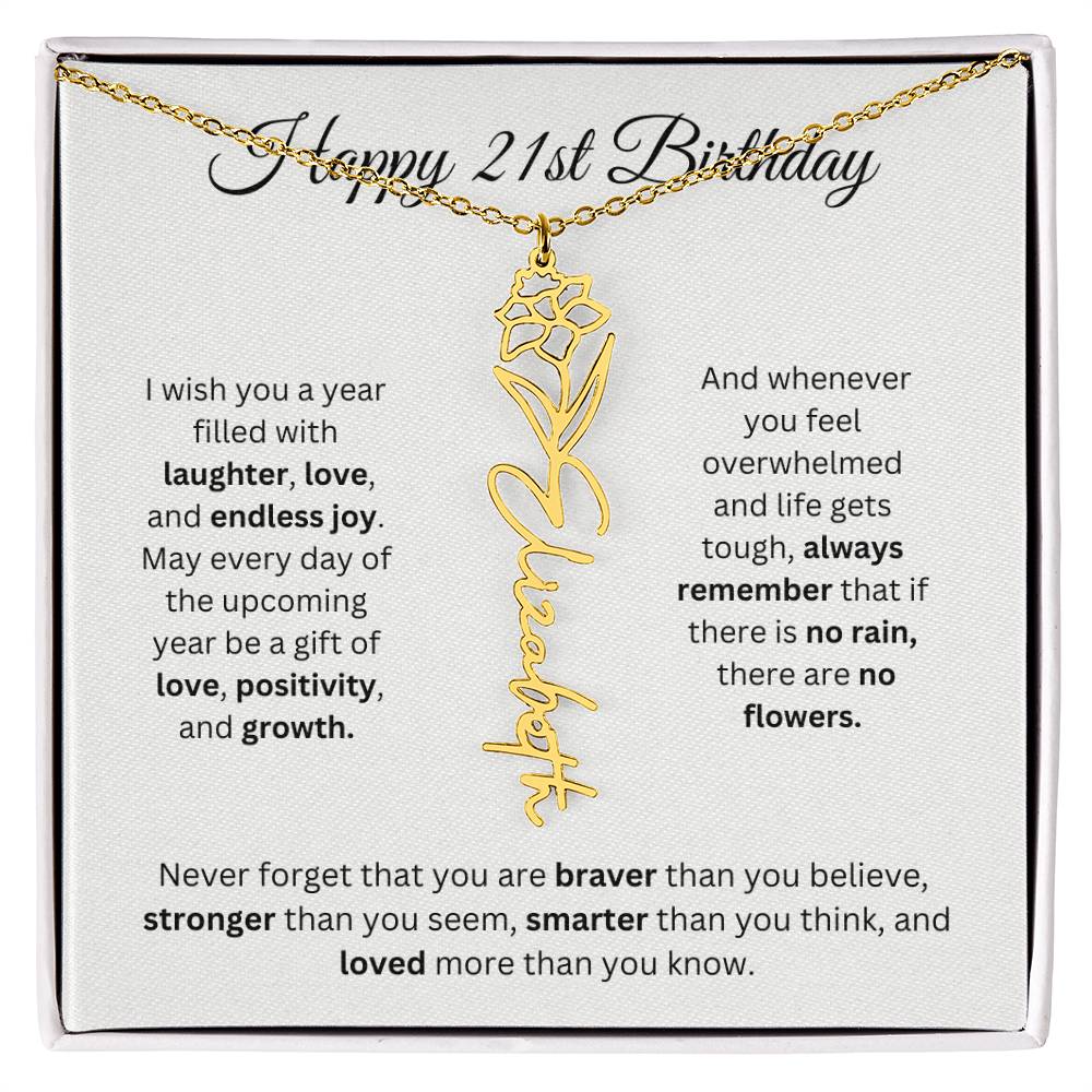 Happy 21st Birthday - Flower Name Necklace