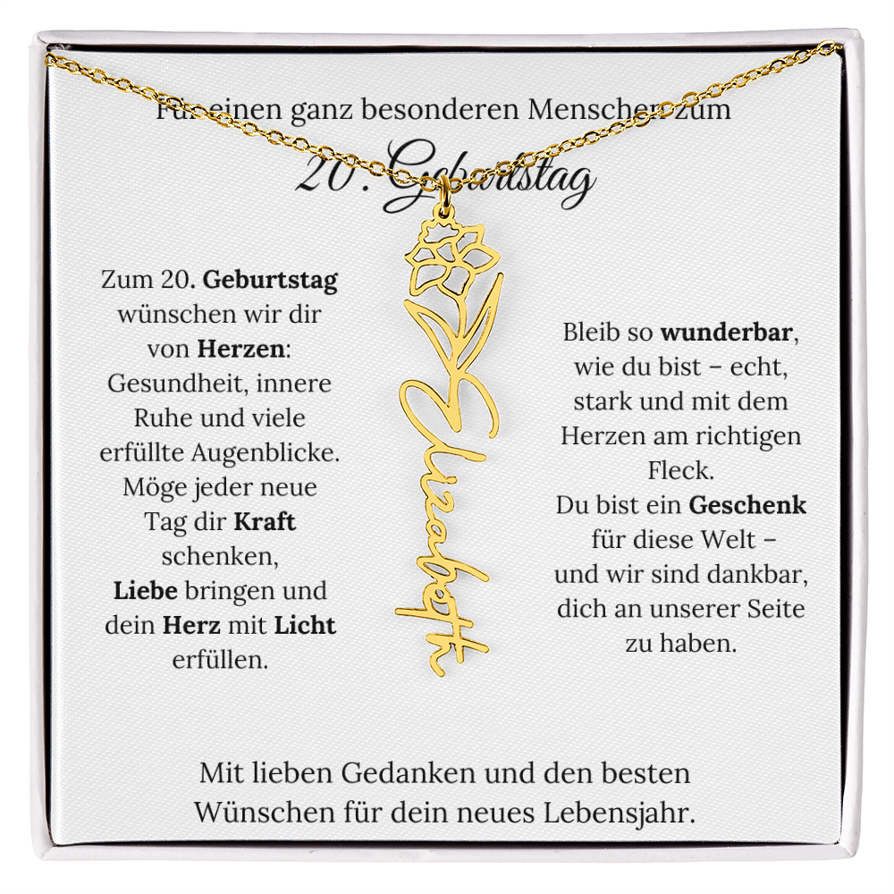 Personalisiertes 20. Geburtstagsgeschenk mit Geburtsblume