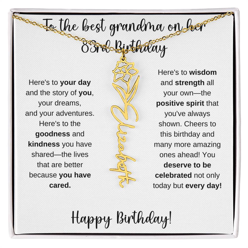 To The Best Grandma - Happy 83rd Birthday | Flower Name Necklace