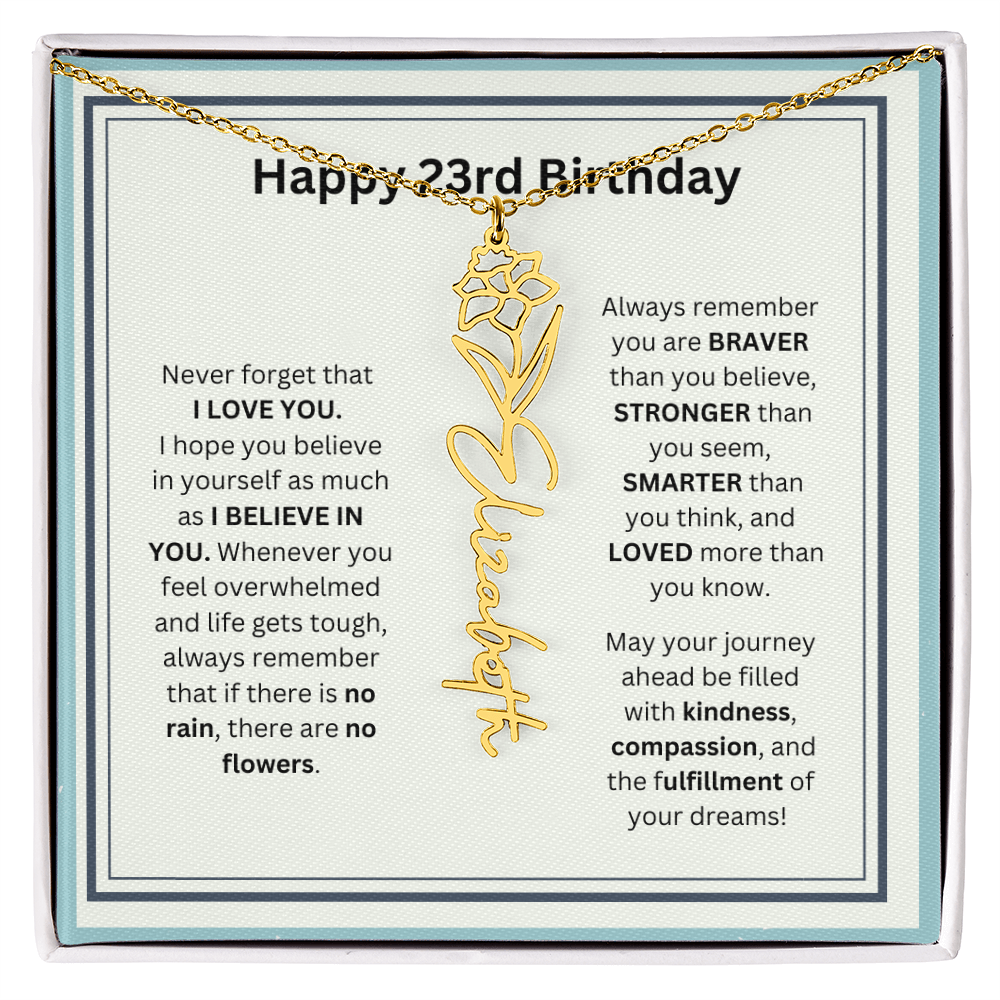 23rd Personalized Birthday Gift - Flower Name Necklace
