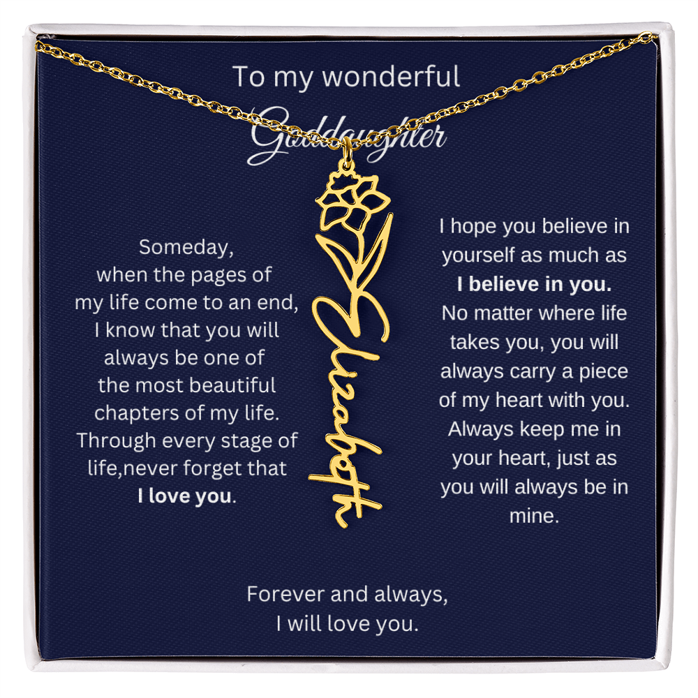 Luxury Goddaughter Gift - Birth Flower Name Necklace