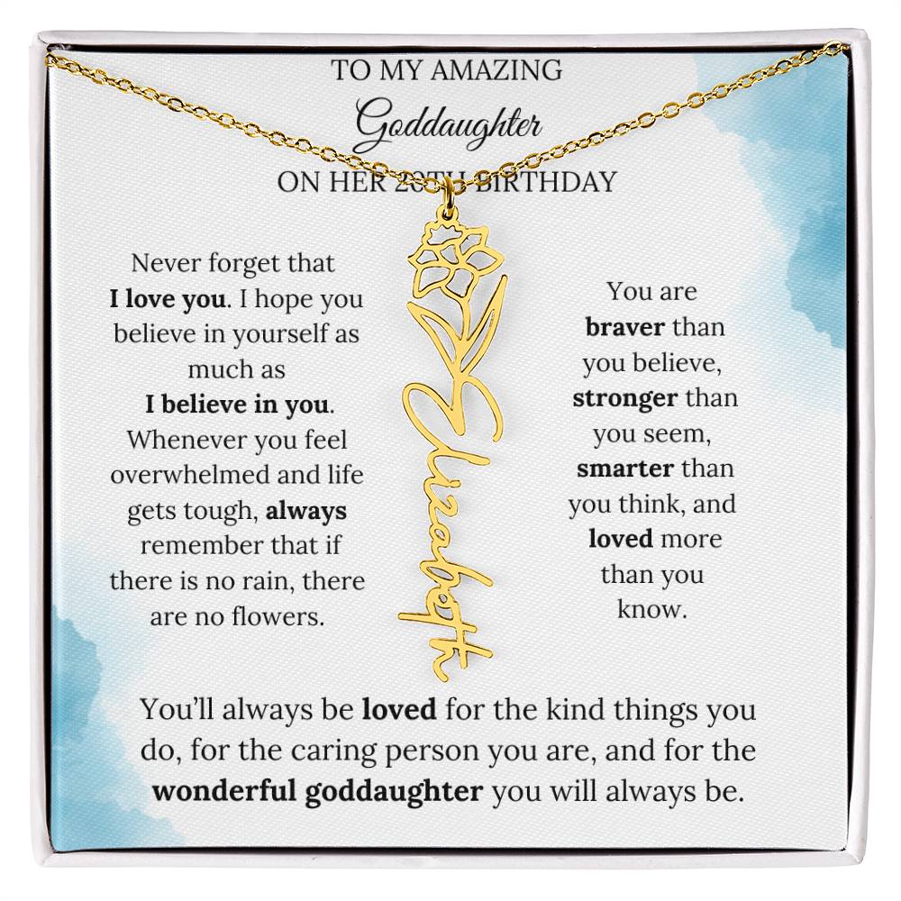 Birth Month Flower Name Necklace for My Goddaughter's 20th Birthday