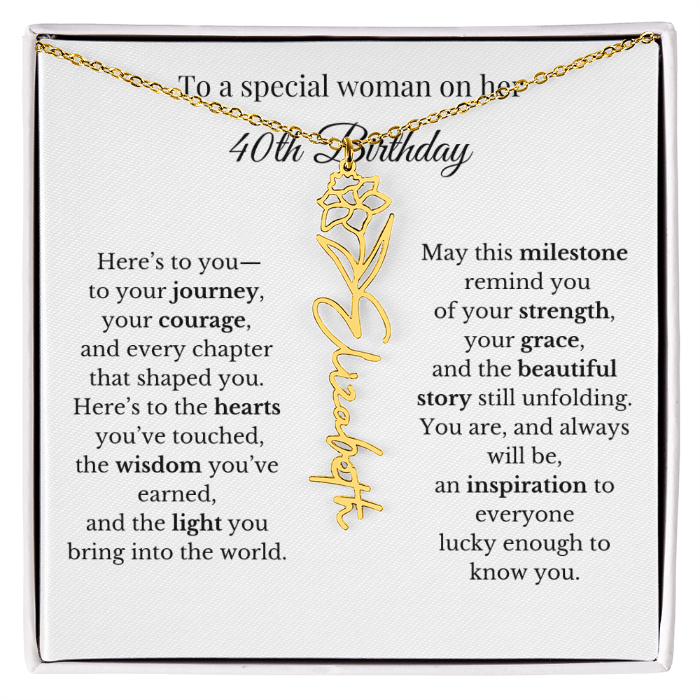 40th Birthday Gift To A Special Woman | Personalized Birth Flower Name Necklace