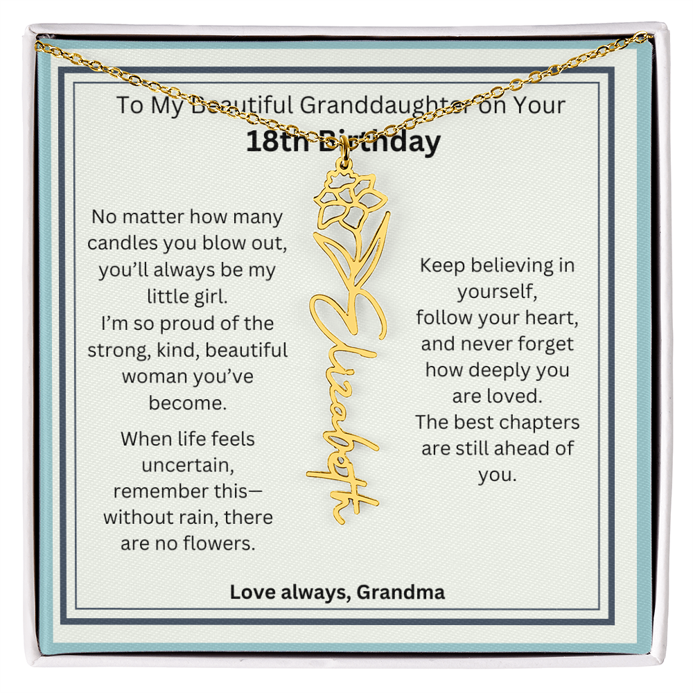 18th Birthday Gift for Granddaughter - Birth Flower Name Necklace
