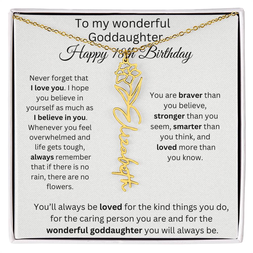 To My Wonderful Goddaughter - Happy 18th Birthday - Flower Name Necklace