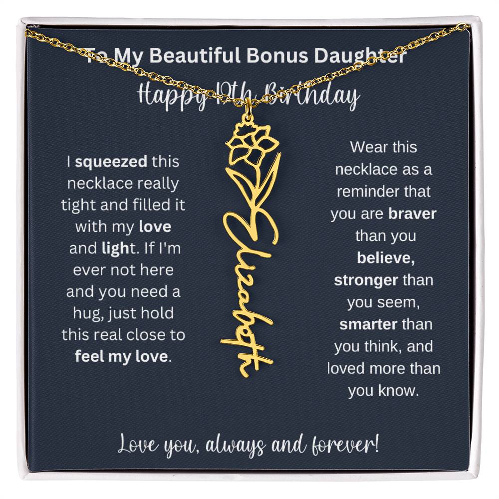 To My Beautiful Bonus Daughter | Happy 19th Birthday | Flower Name Necklace