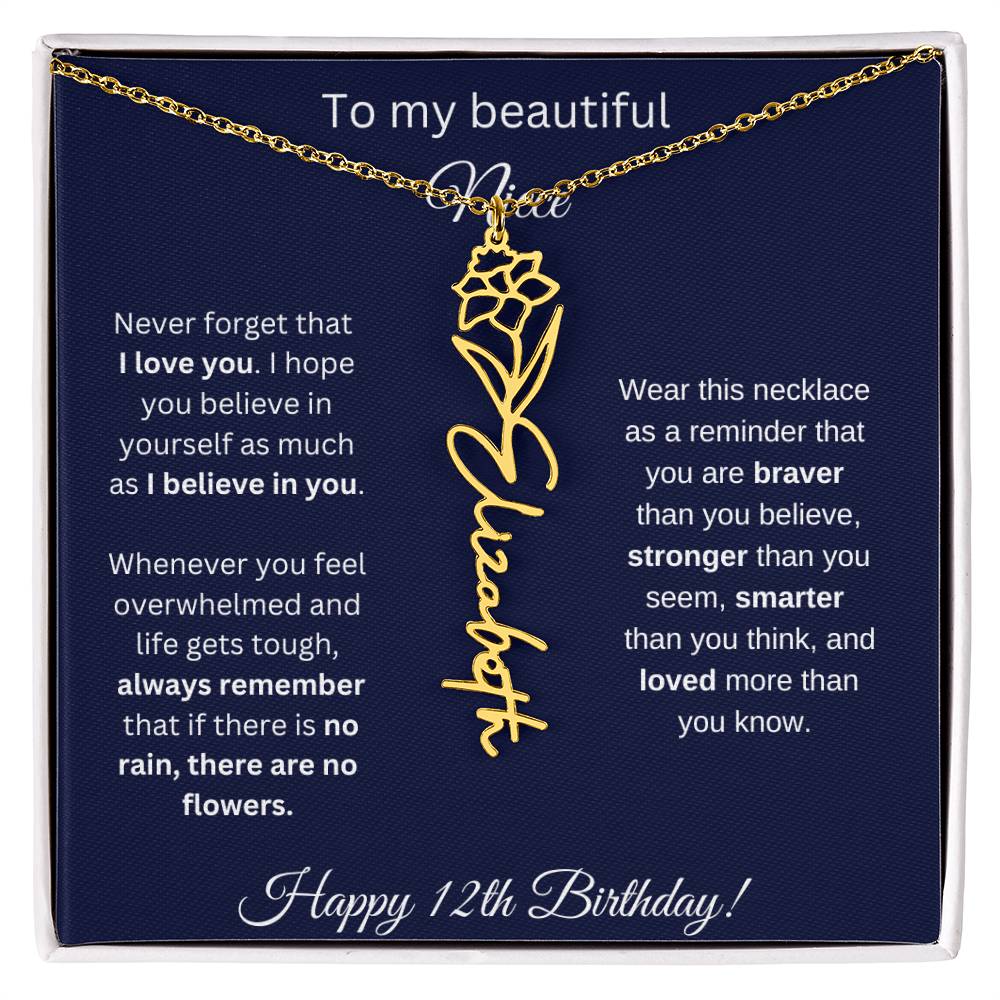 Niece 12th Birthday | Never Forget That I Love You | Birth Flower Name Necklace