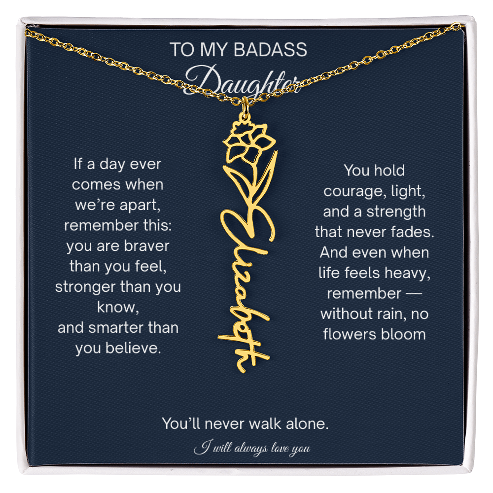Badass Daughter Flower Name Necklace