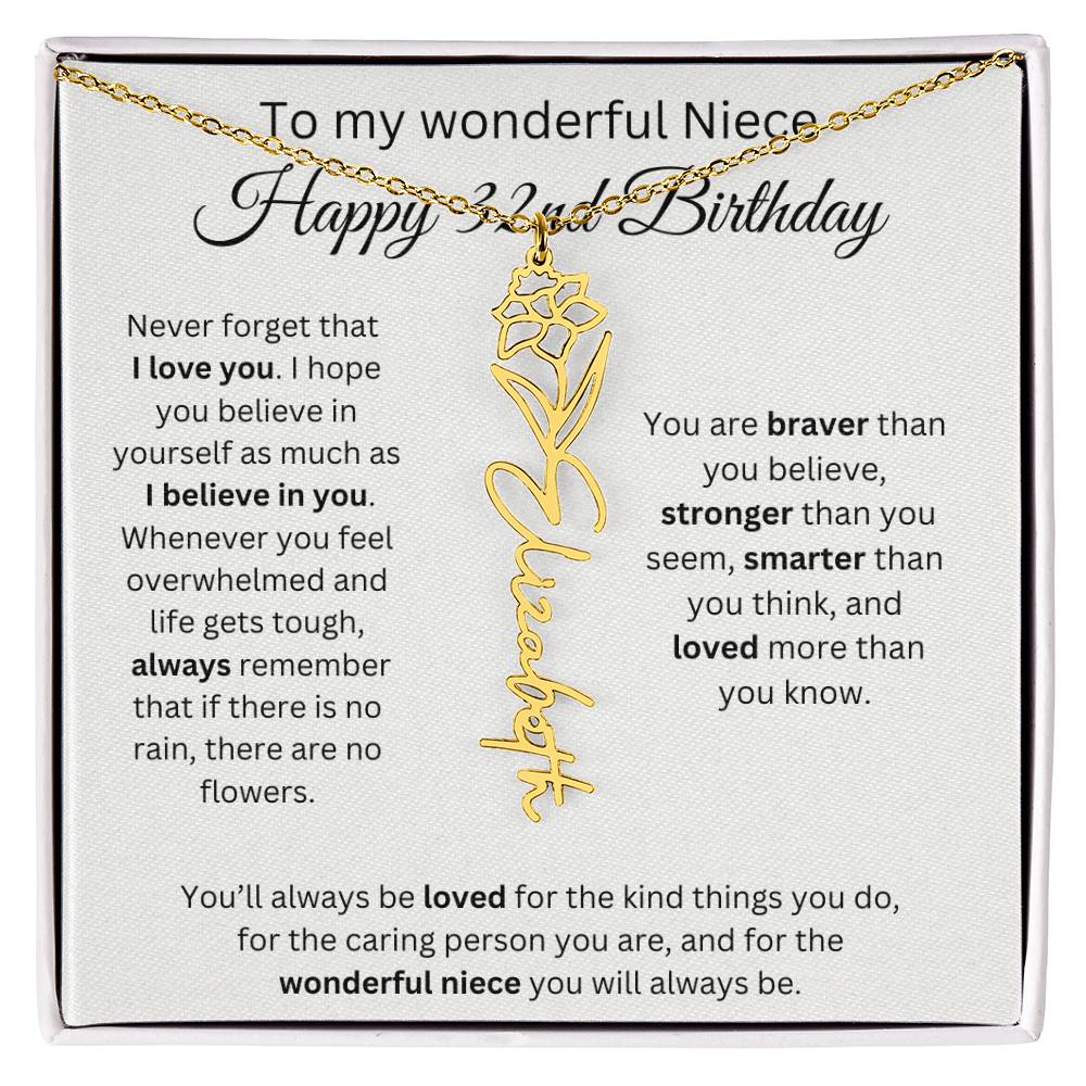 To My Wonderful Niece Happy 32nd Birthday - Flower Name Necklace