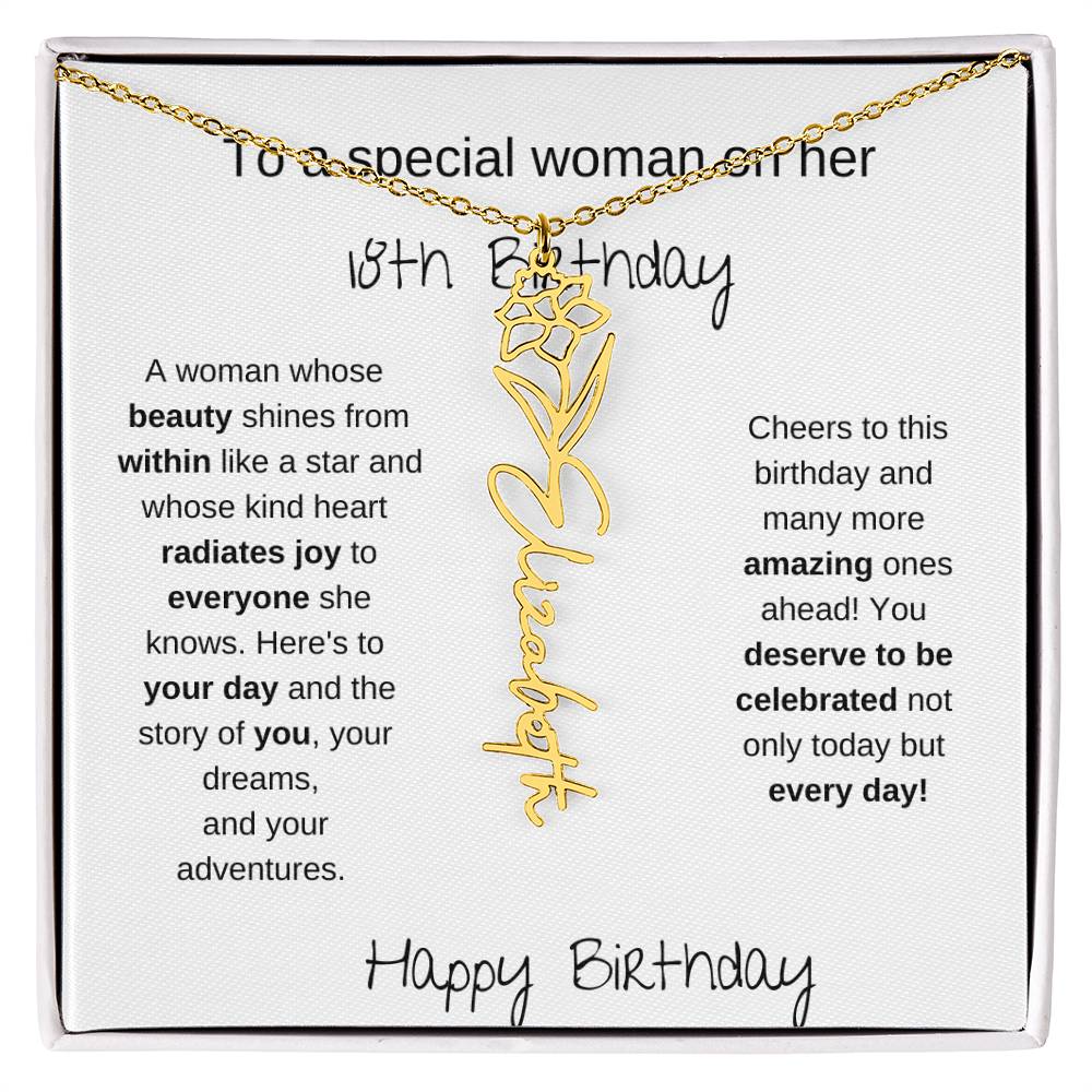 To A Special Women On Her 18th Birthday - Flower Name Necklace