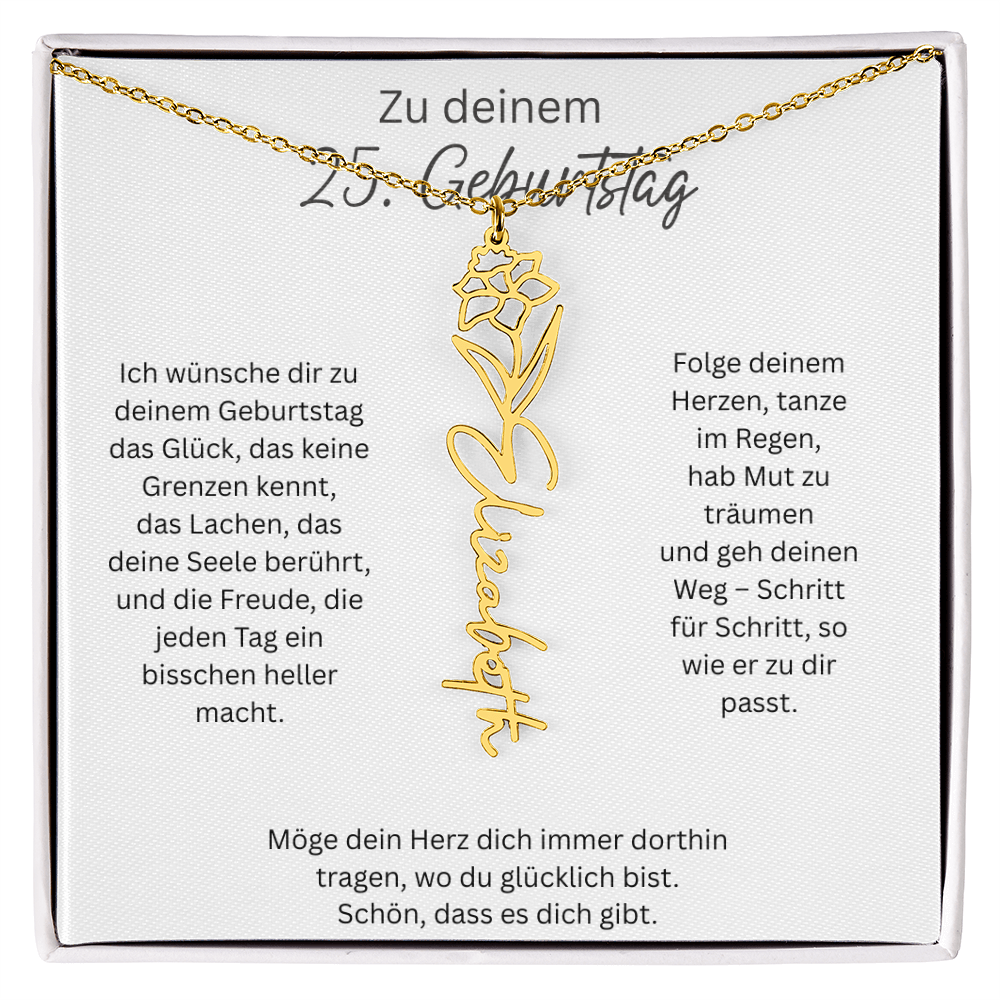 Geburtsblumen Namenskette zum 25 Geburtstag personalisiert Name Kette Gravur Geschenk