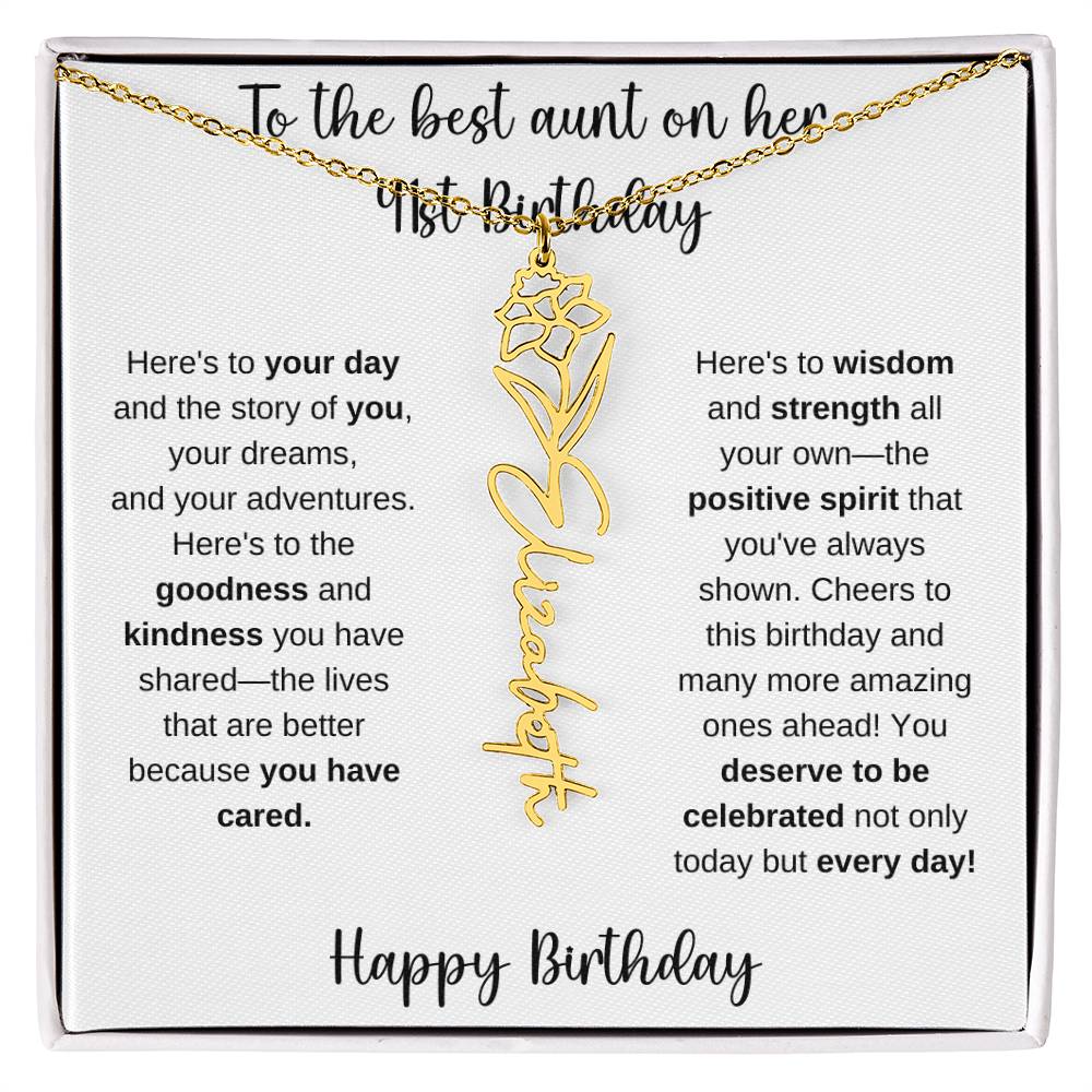 To The Best Aunt - Happy 41st Birthday | Flower Name Necklace