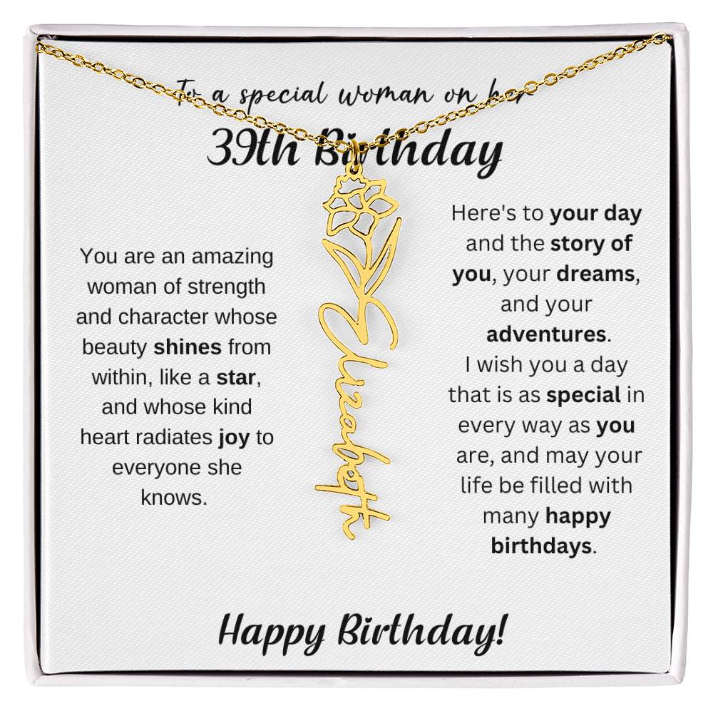 39th Birthday Gift Birthflower Necklace