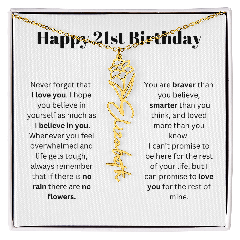 21st Personalized Birthday Gift for Her - Flower Name Necklace