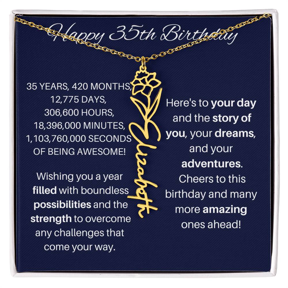 35th Birthday Birth Flower Necklace