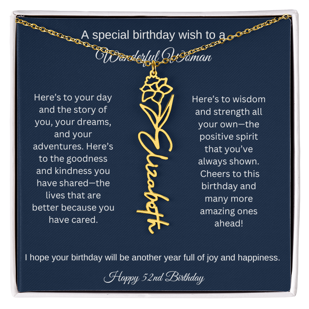 52nd Birthday Gift Idea - Flower Name Necklace