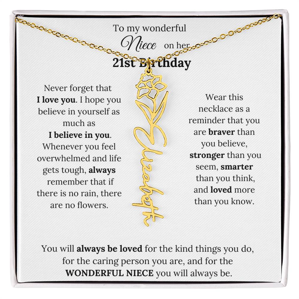 To My Wonderful Niece Happy 21st Birthday | Flower Name Necklace