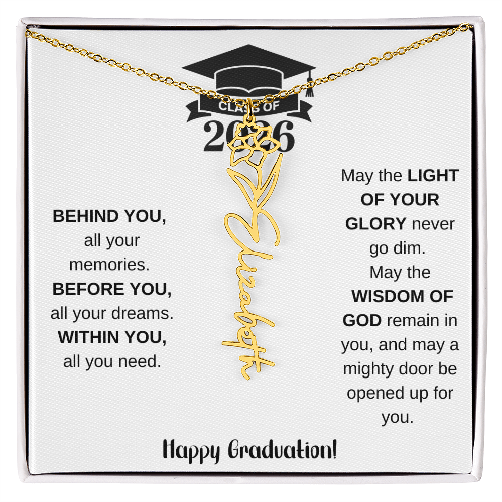 Class Of 2026 Personalized Graduation Gift Birth Month Flower Necklace