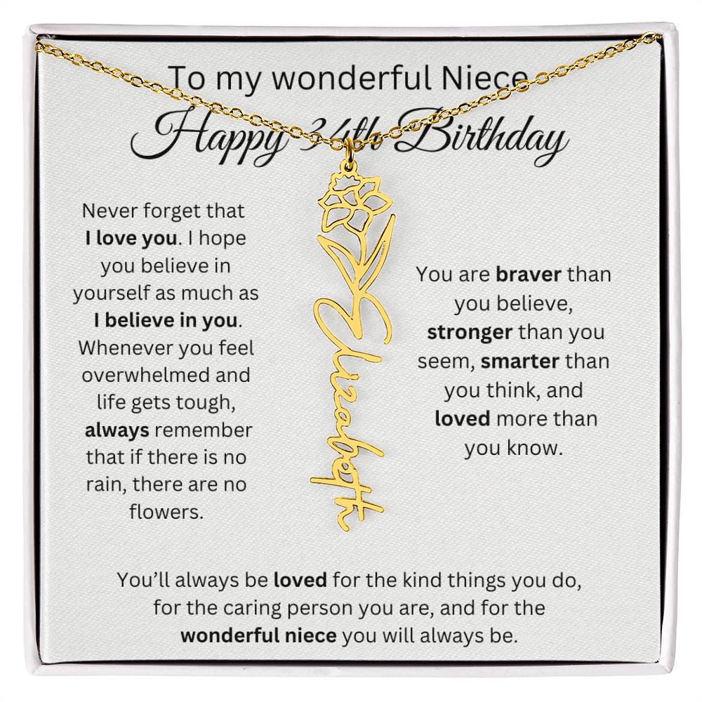 To My Wonderful Niece Happy 34th Birthday - Flower Name Necklace
