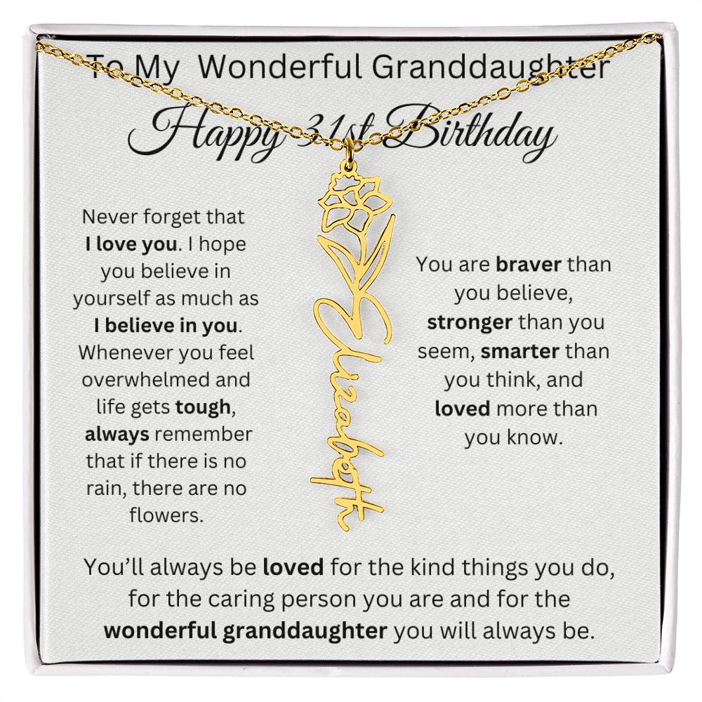 To My Wonderful Granddaughter - Happy 31st Birthday - Flower Name Necklace